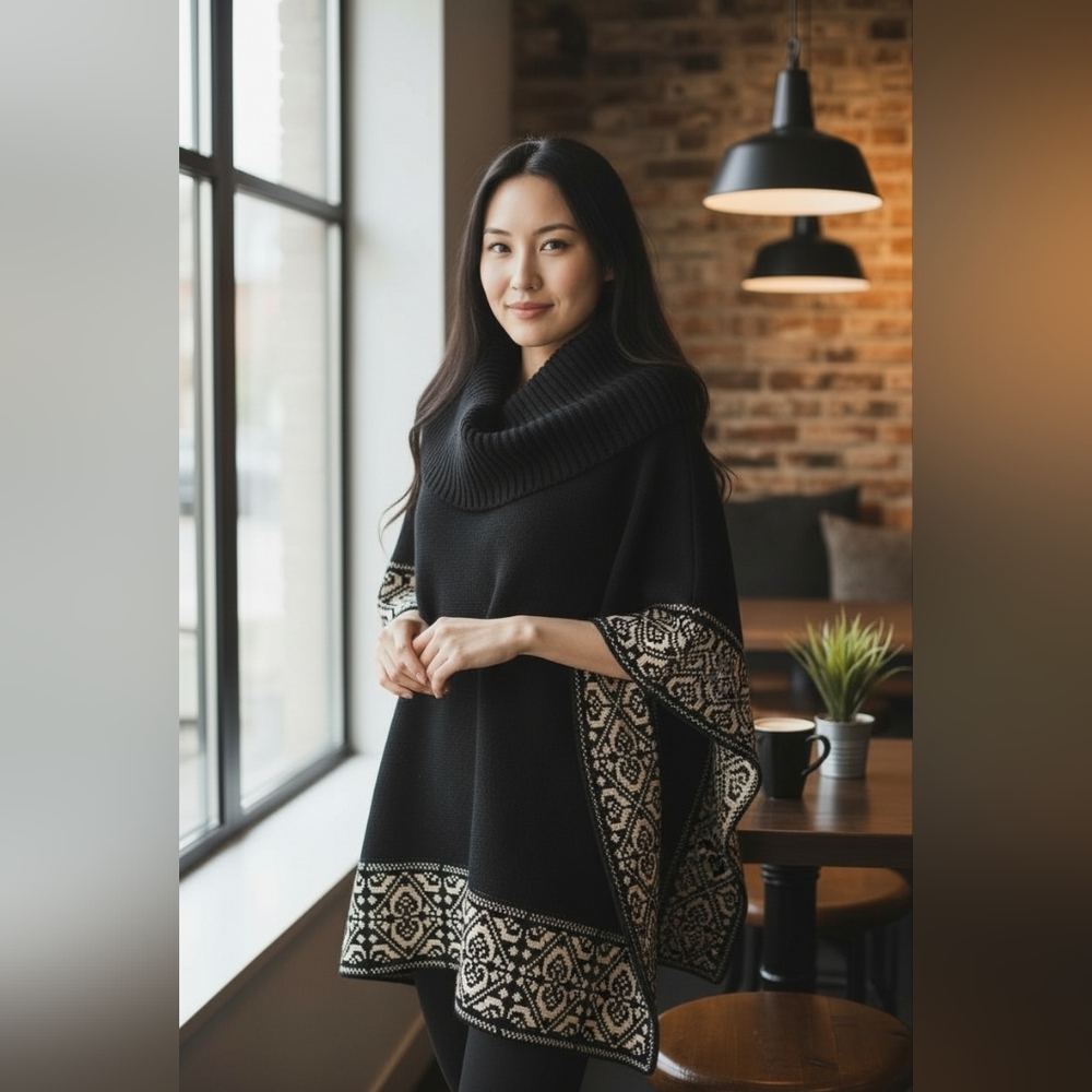 Black Rivet Poncho Sweater - Picture 1 of 8